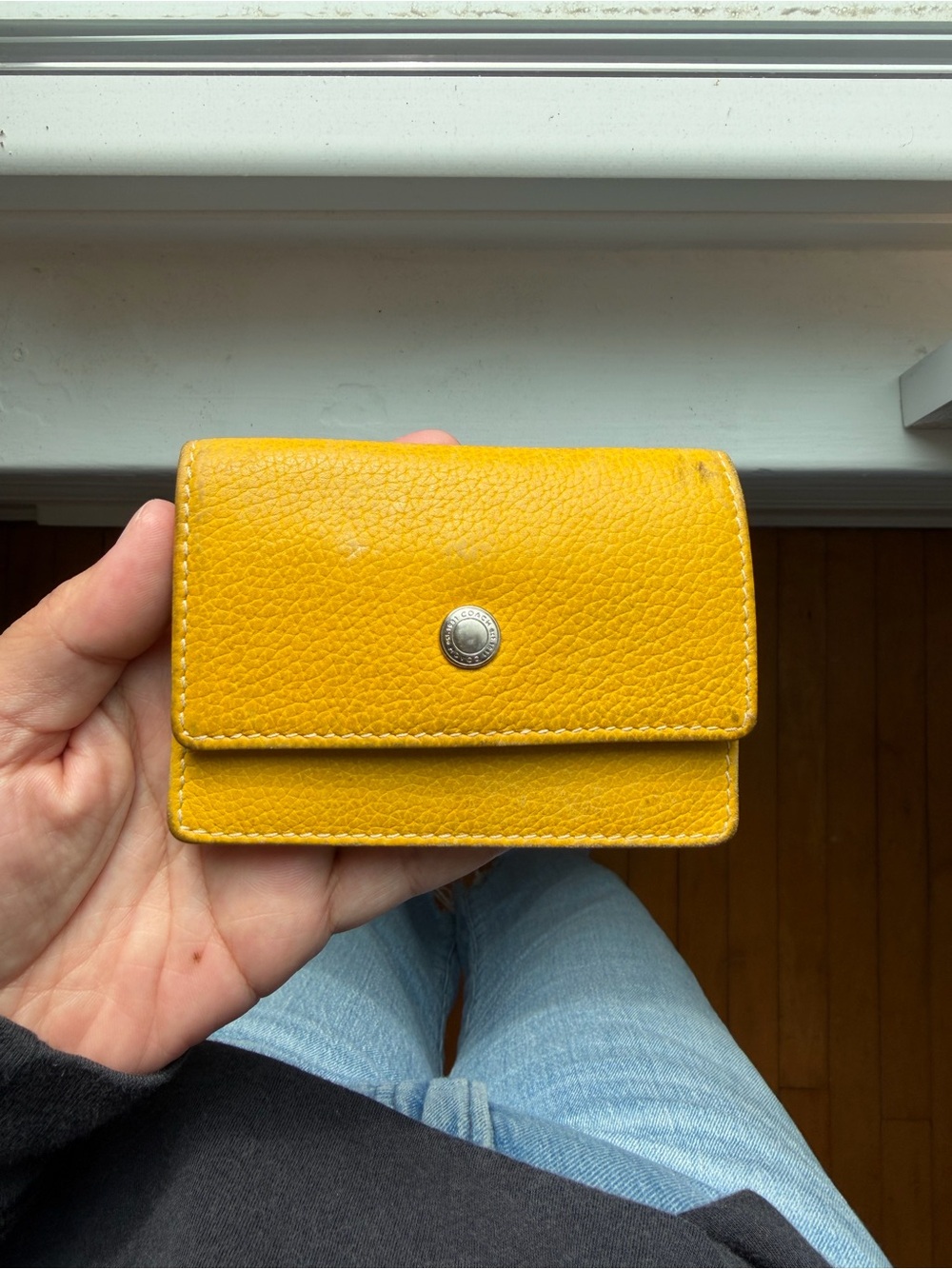Coach Yellow Pebbled Leather Card Wallet